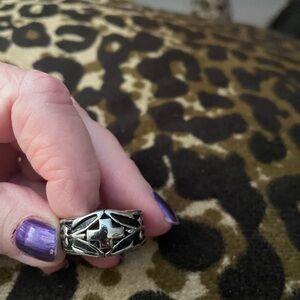 Silver Cross Design Ring thick heavy unisex ring